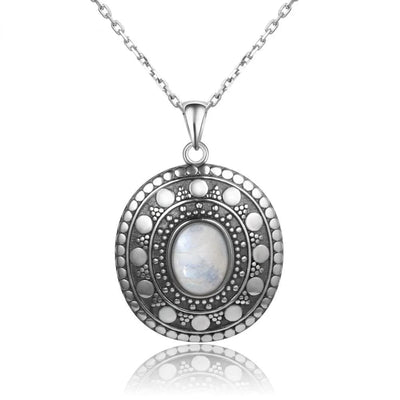 wickedafstore Natural Moonstone Sterling Silver Necklace