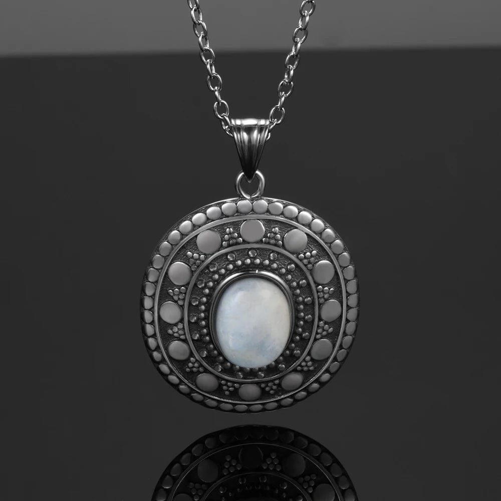 wickedafstore Natural Oval Moonstone Pendants Necklaces for Women 925 Sterling Silver Necklaces Classic Jewelry Birthday Gift