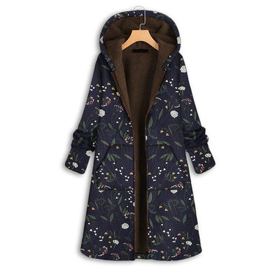 wickedafstore Navy Blue / S Fitshinling Print Floral Winter Women's Cold Coat Plush Warm Long Outerwear 2023 New In Fashion Long Hooded Jackets For Women