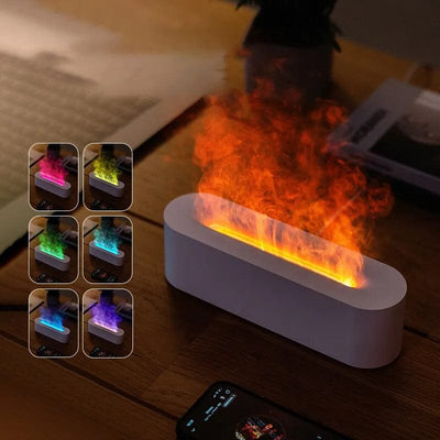 wickedafstore Newest RGB Flame Aroma Diffuser Humidifier USB Desktop Simulation Light Aromatherapy Purifier Air for Bedroom With 7 Colors