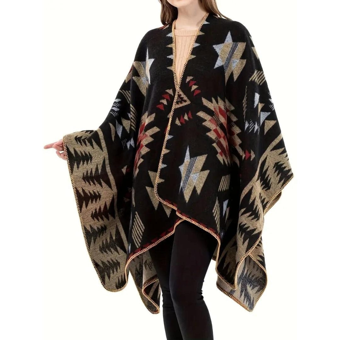 Aztec Rug Poncho wickedafstore One Size Aztec Print Poncho