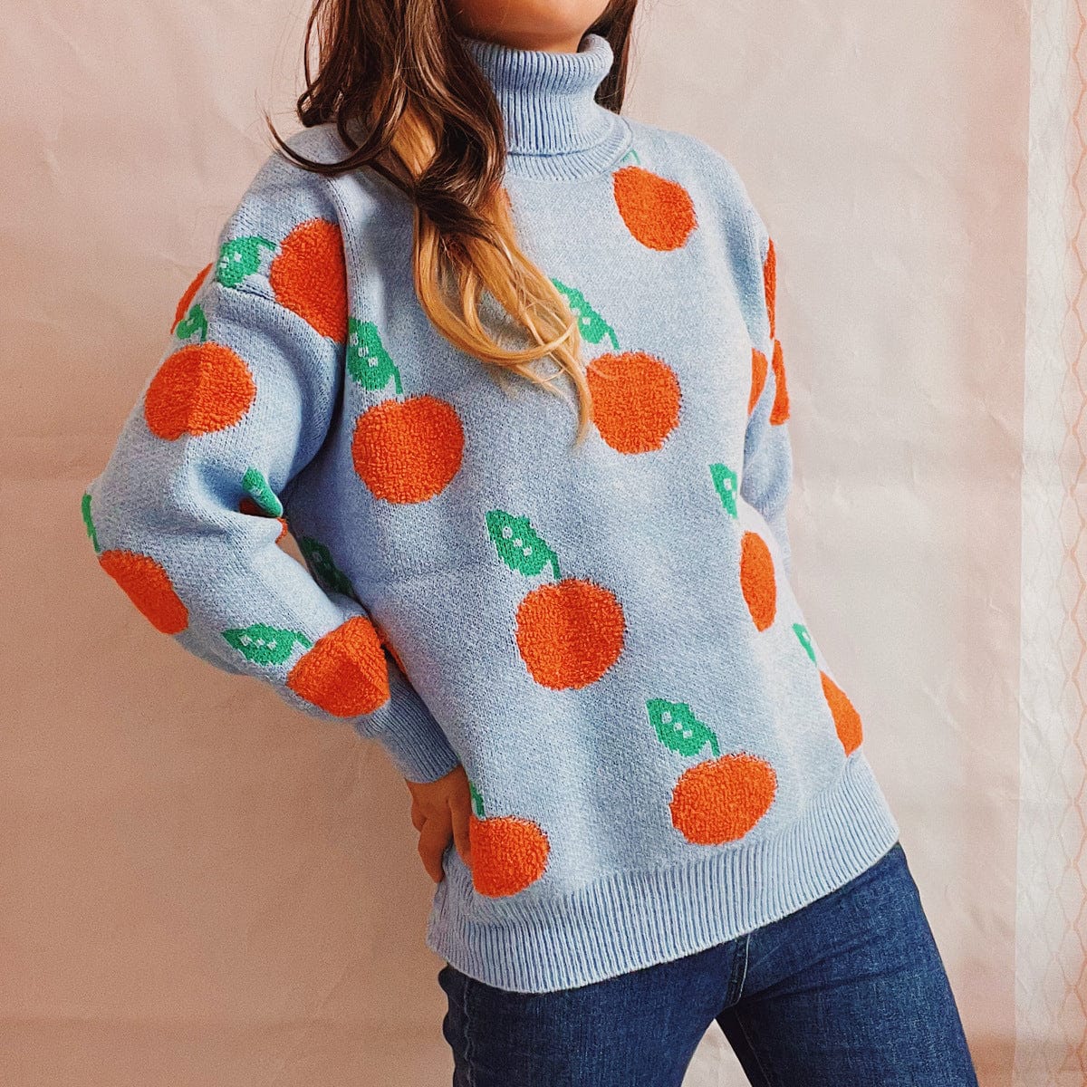 wickedafstore Oranges Motif Turtleneck Sweater