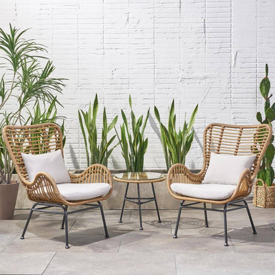 wickedafstore Outdoor 3 Piece Wicker Chairs and Table Set