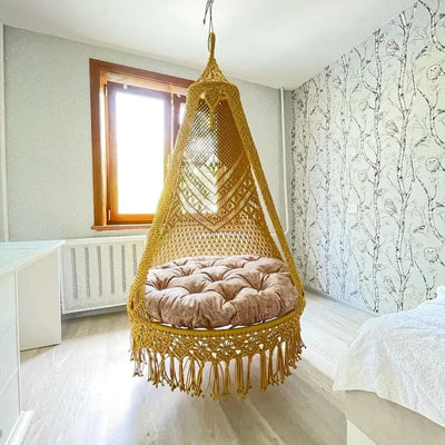 wickedafstore Oversized Macrame Hanging Hammock Chair with Cushion