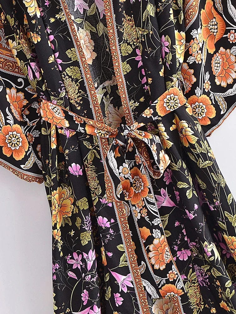 wickedafstore Persephone Floral Kimono In Black