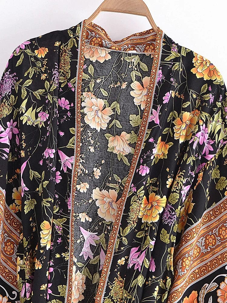 wickedafstore Persephone Floral Kimono In Black