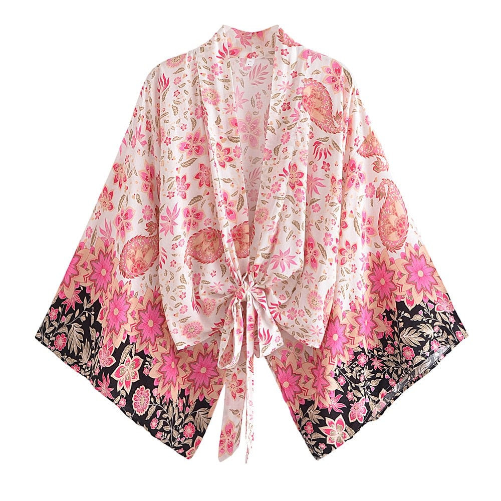 wickedafstore Pink / S Athena Boho Cropped Kimono