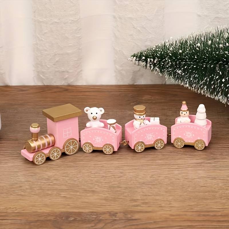 wickedafstore Pink Wooden Christmas Train Decoration