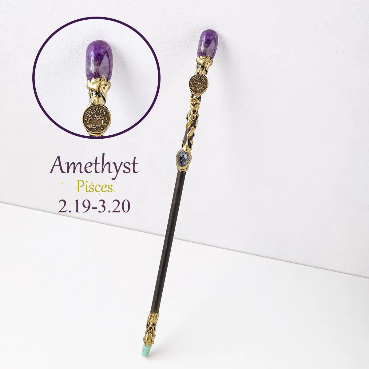 wickedafstore Pisces Natural Stone Zodiac Sign Wand