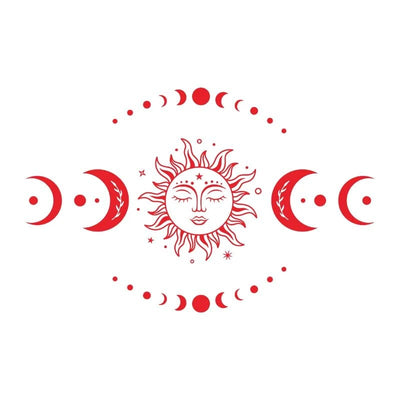 wickedafstore Red / 56x36 cm Mystical Sun and Moon Wall Decals Magic Celestial Moon Phase Decal for Bedroom Living Room Home Mural Vinyl Sticker Decoration