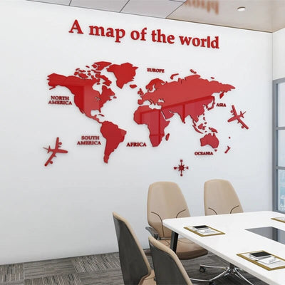 wickedafstore Red / China / S(0.8x0.4M) 3D World Map Wall  Stickers