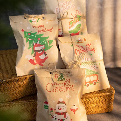 wickedafstore Retro Christmas Kraft Paper Bags 24pcs