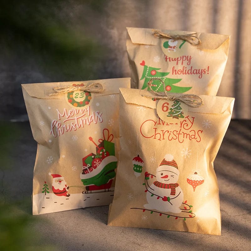 wickedafstore Retro Christmas Kraft Paper Bags 24pcs