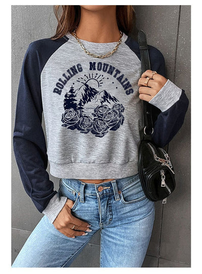 wickedafstore Rolling Mountains Graphic Print Sweatshirt
