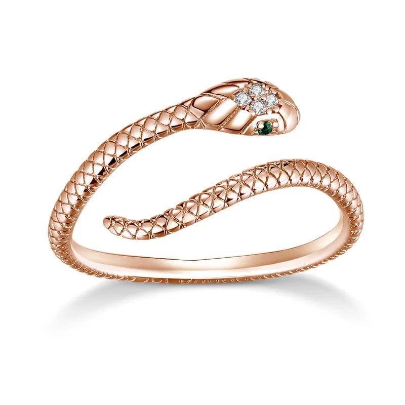 wickedafstore Rose Gold Plated bamoer 925 Sterling Silver Platinum Plated Adjustable Ring, Green Zircon Retro Textures Snake Ring Fashion Jewelry 4 Colors