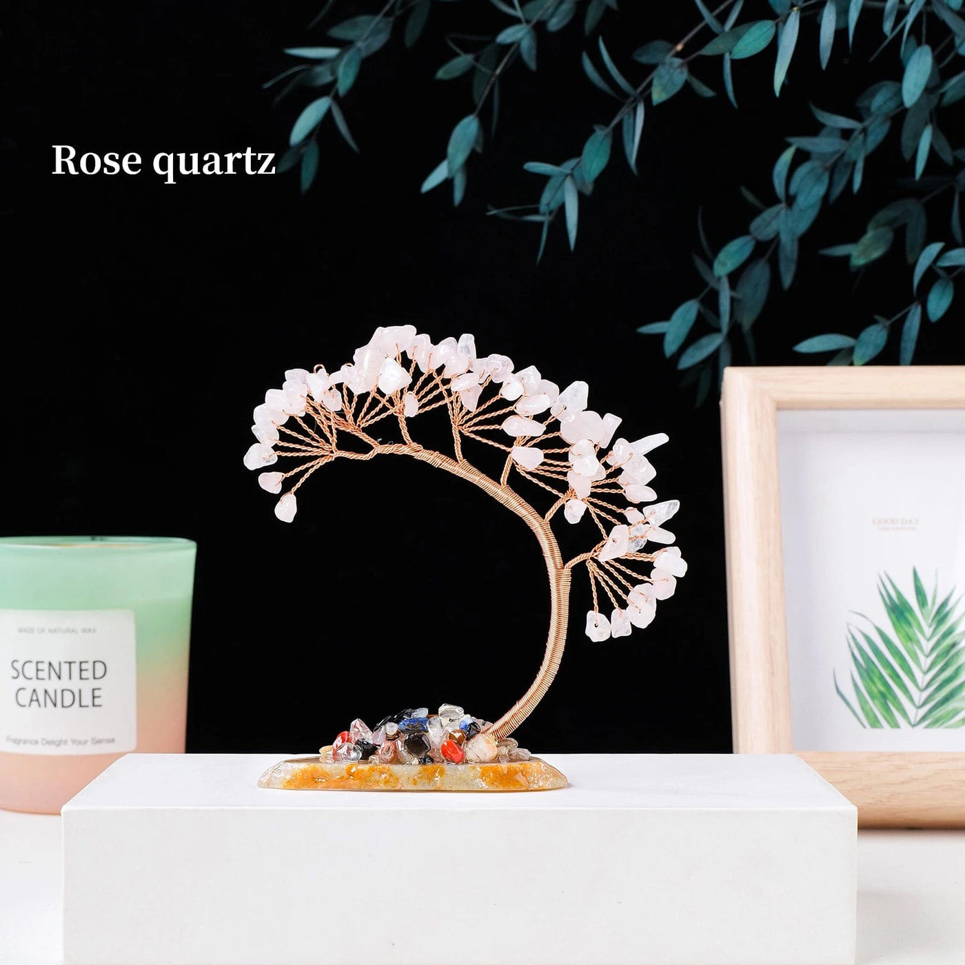 wickedafstore Rose quartz / 1pc Natural Crystal Quartz Fortune Tree