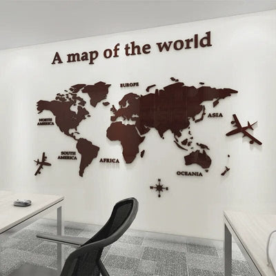wickedafstore S(0.8x0.4M) / Brown 3D World Map Wall  Stickers