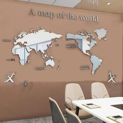 wickedafstore S(0.8x0.4M) / Sliver 3D World Map Wall  Stickers