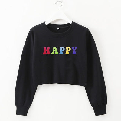 wickedafstore S / Black Happy Crop Sweatshirt