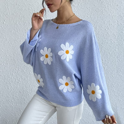 wickedafstore S / Blue Kendall Embroidered Daisies Sweater