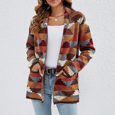 wickedafstore S / Coffee Esther Aztec Print Knitted Cardigan