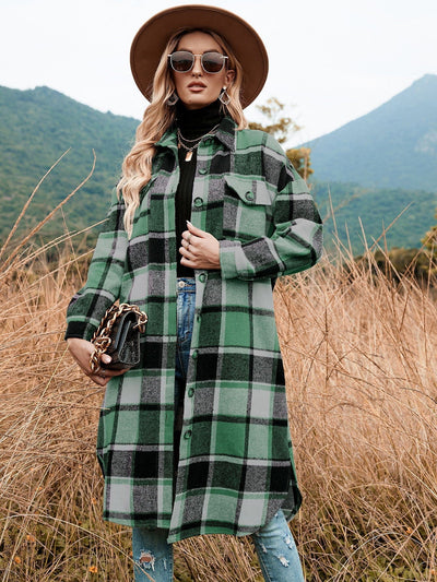 wickedafstore S / Green Celeste Longline Plaid Shacket