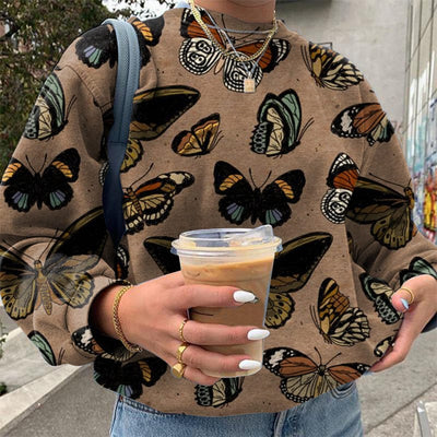 wickedafstore S / Khaki Butterfly Print Sweatshirt