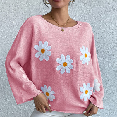wickedafstore S / Pink Kendall Embroidered Daisies Sweater