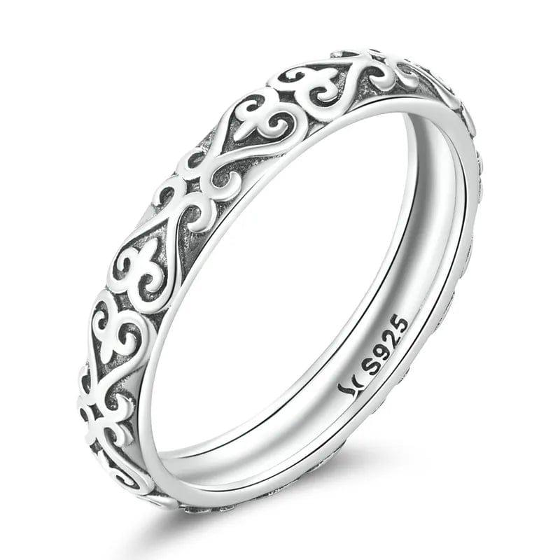 wickedafstore SCR776 / 6 Bamoer Vintage 925 Sterling Silver Embossed Vintage Pattern Ring for Women Simple Silver Ring Fine Jewelry Luxury Brand Gift
