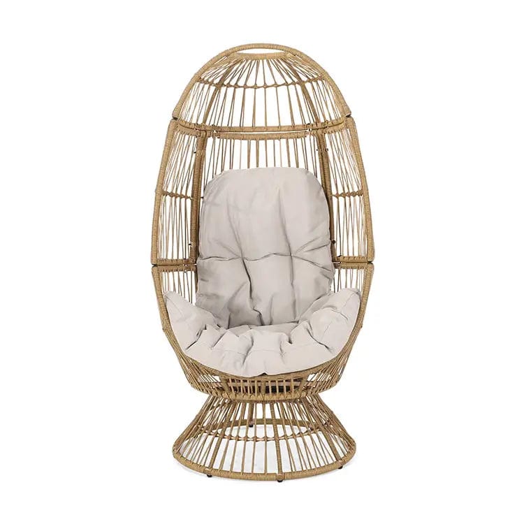 wickedafstore Swivel Egg Chair Rattan Outdoor Chair with Cushion