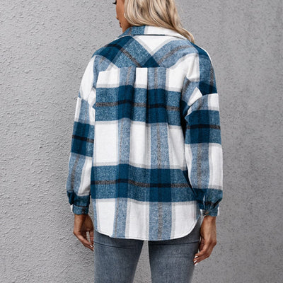 wickedafstore Thickened Cashmere Long-Sleeved Plaid Shacket
