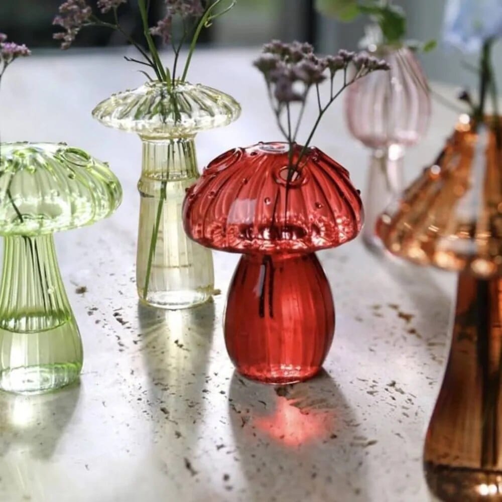 wickedafstore Transparent Jelly Color Mushroom Glass Vase Aromatherapy Bottle Home Small Vase Hydroponic Flower Pot Simple Table Decoration