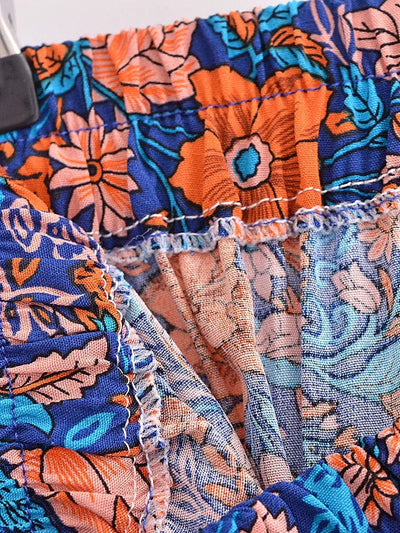 wickedafstore Vintage Chic Women Hippie Summer Tassel Elastic Waist Boho Skirt Multi Floral Printed Rayon Beach Bohemian Pleated Maxi Skirts