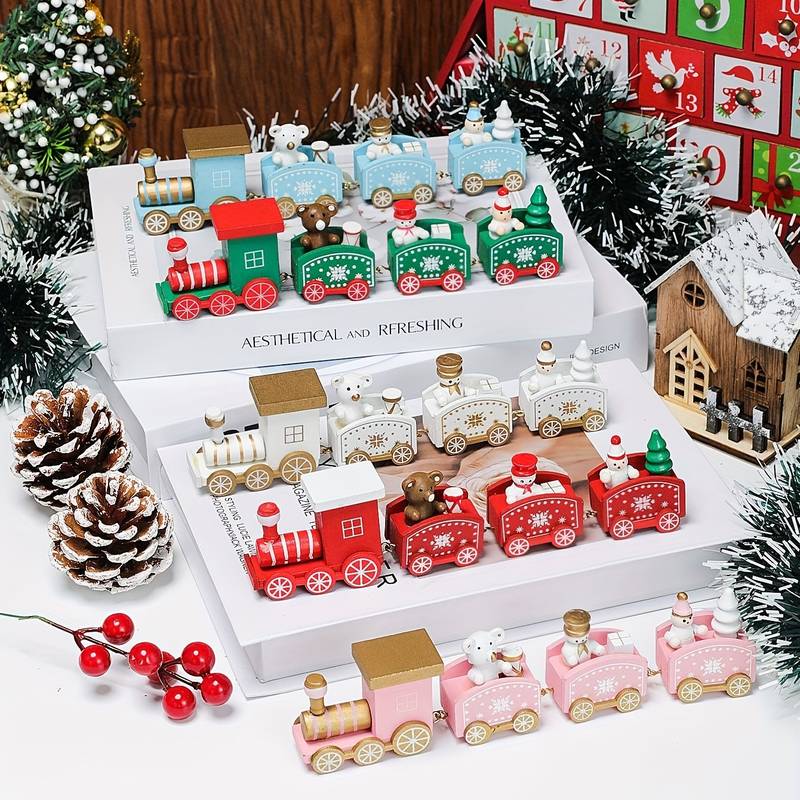 wickedafstore Wooden Christmas Train Decoration