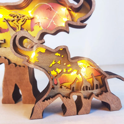 wickedafstore Wooden Elephant Figurine With LED Lights