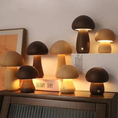 wickedafstore Wooden Mushroom Table Lamp