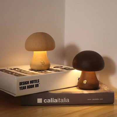 wickedafstore Wooden Mushroom Table Lamp