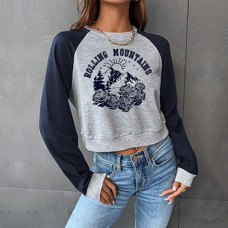 HUNDRED XS / Pale blue Rolling Mountains Graphic Print Sweatshirt