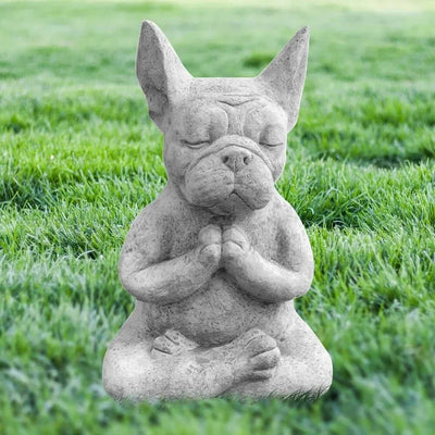 wickedafstore Yoga Pose Meditation Dog Resin Statue Ornaments Waterproof Prayer Zen French Bulldog Sculpture Crafts Garden Decoration Figurine