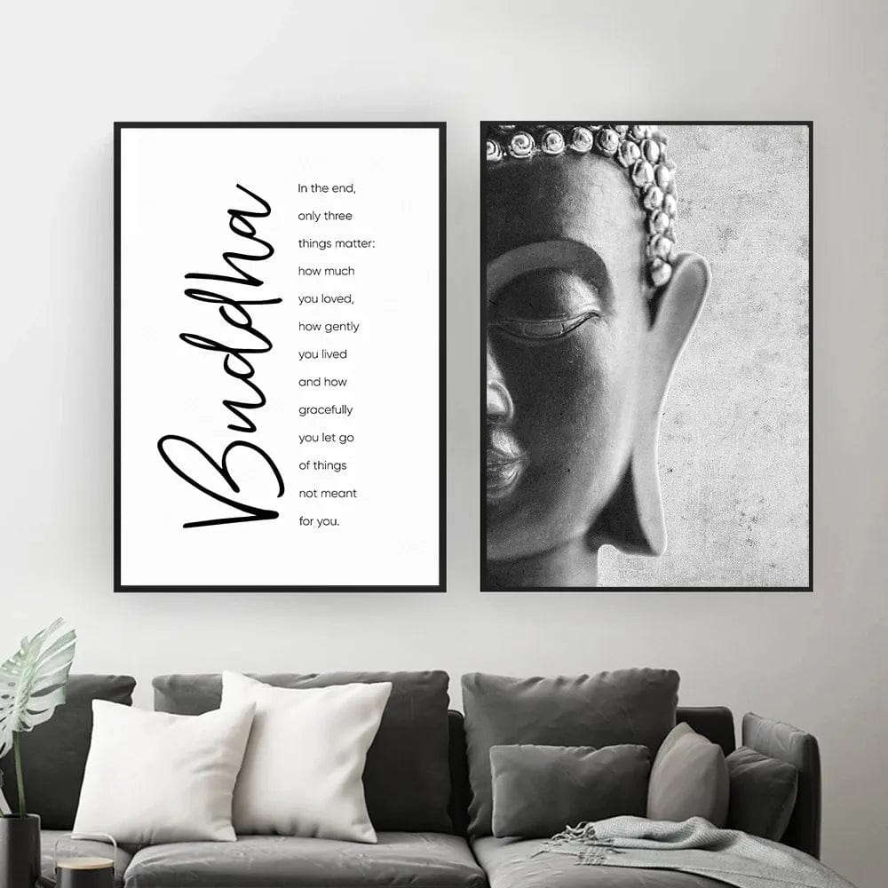wickedafstore Zen Buddha Head Statue Canvas Painting Motivational Quostes Posters and Prints Wall Art Pictures for Living Room Home Decoration