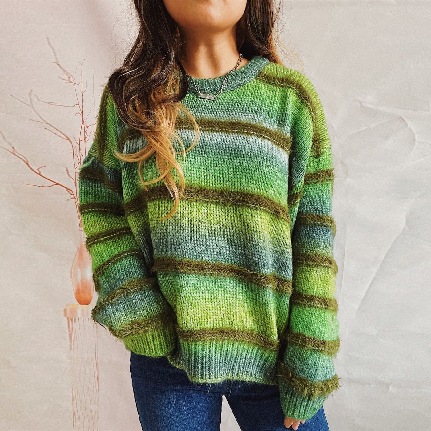 WindMind S / Green Gradient Striped Sweater