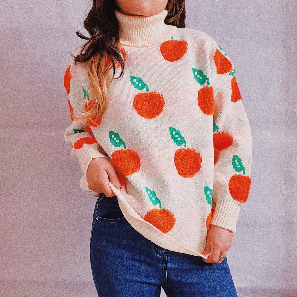 Oranges Motif Turtleneck Sweater