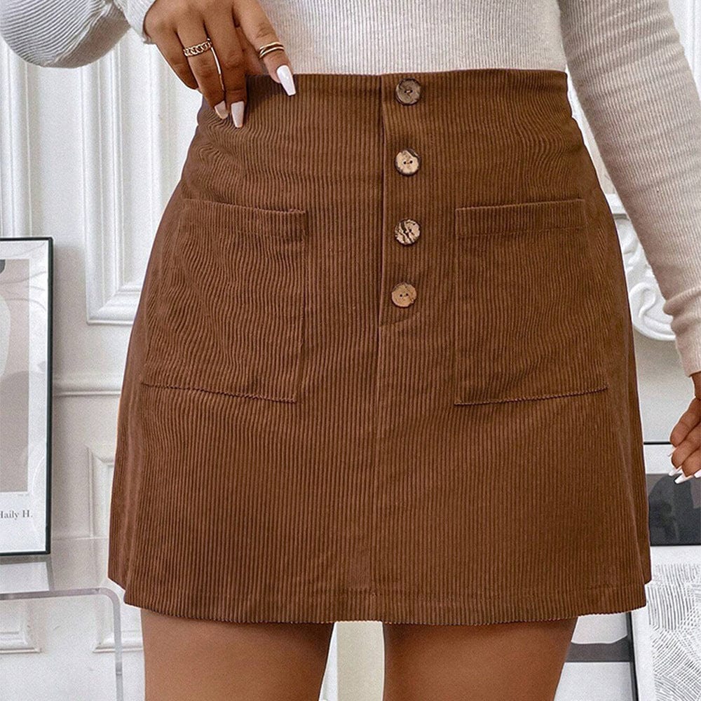Yido Plus Size Women Clothes Autumn Winter Office Pocket A line Skirt Corduroy Skirt