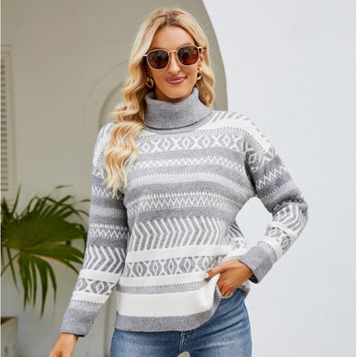 YINHAN S / Gray Women Clothing Autumn Winter Loose Turtleneck Sweater Women Idle Casual Knitted Sweater