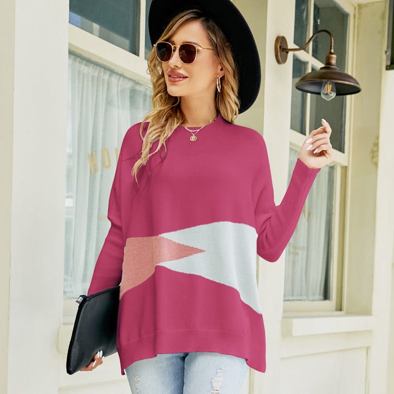 YINHAN S / Rose Red Odessa Loose Sleeve Pullover Sweater