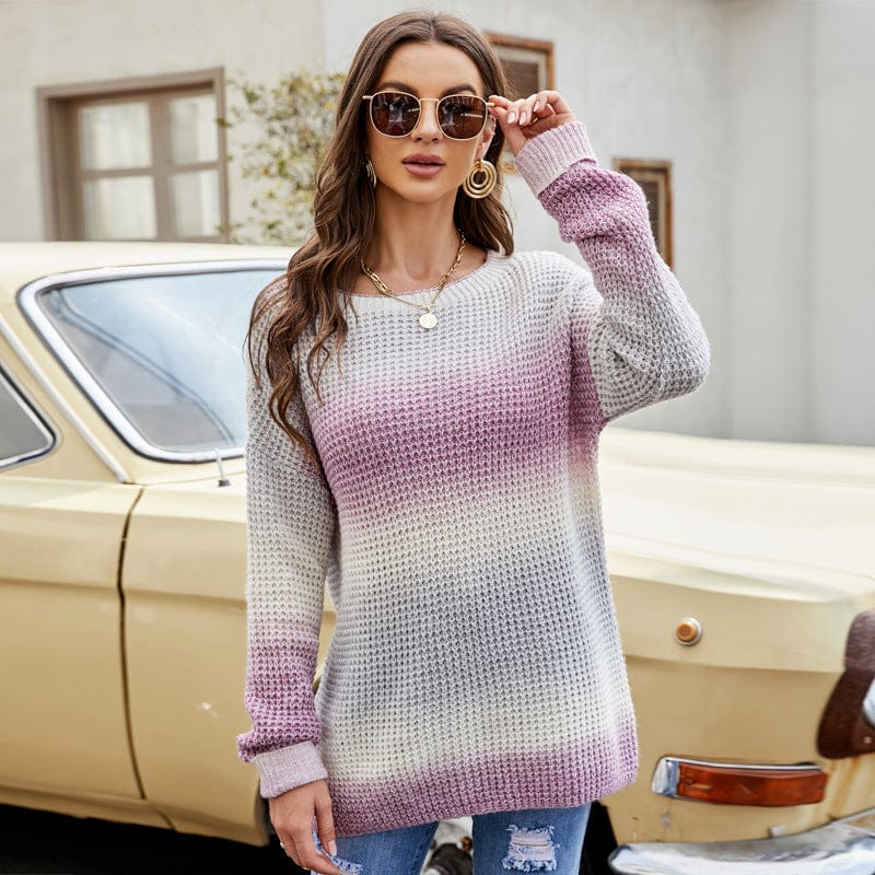 YINHAN Women Clothing Autumn Winter Long Sleeve Loose Knitted Top Gradient Pullover Sweater for Women