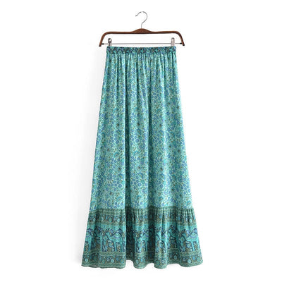 YiPin Bohemian Vacation Rayon Positioning Printing Tassel Tied Elastic Waist Big Hem Skirt