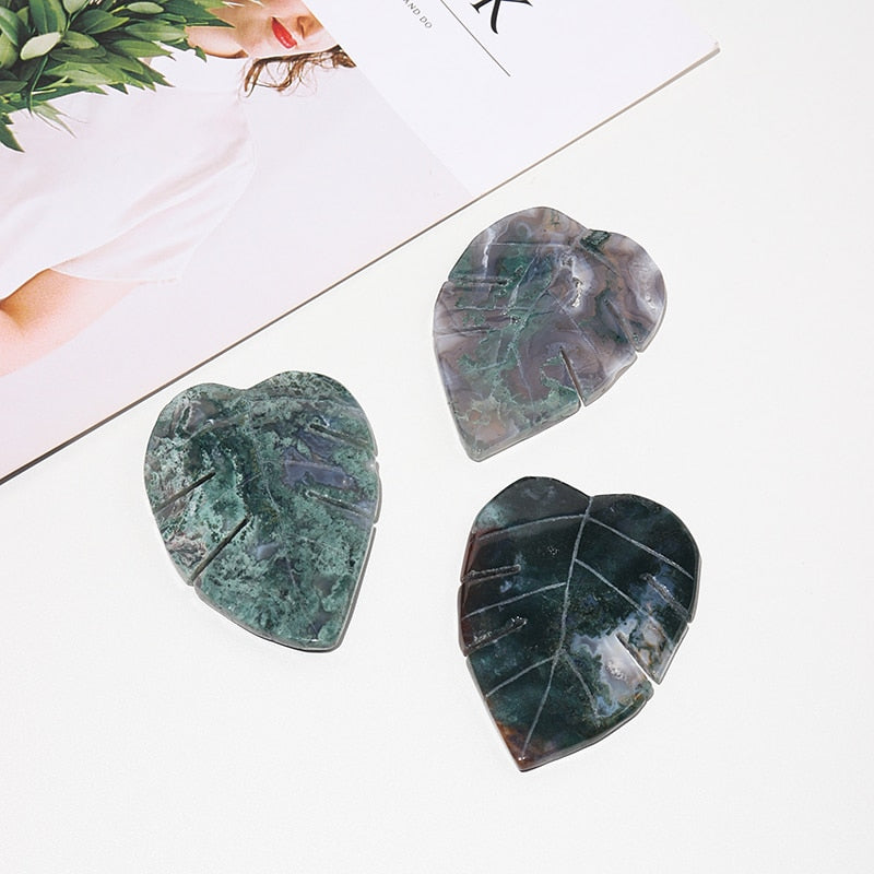 Moss Agate Leaf Shaped Crystal Carving - wickedafstore