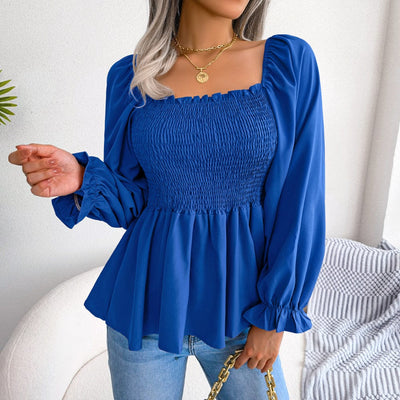 BAGIISA S / Blue Long Sleeve Chiffon Shirt