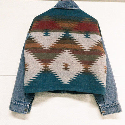 CHANMO Aztec Print Boho Denim Jacket